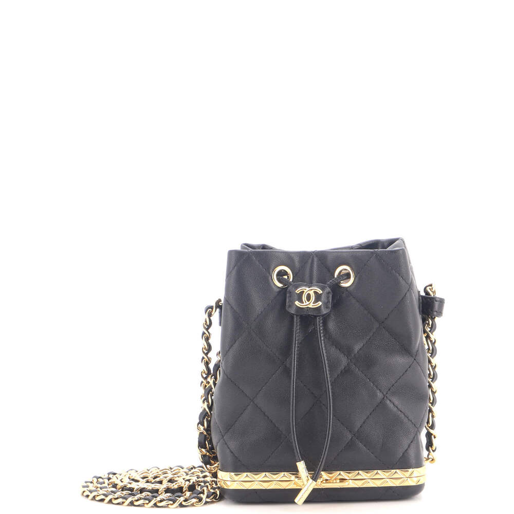 Chanel Small Lock Frame Bucket Bag with Chain Quilted Lambskin